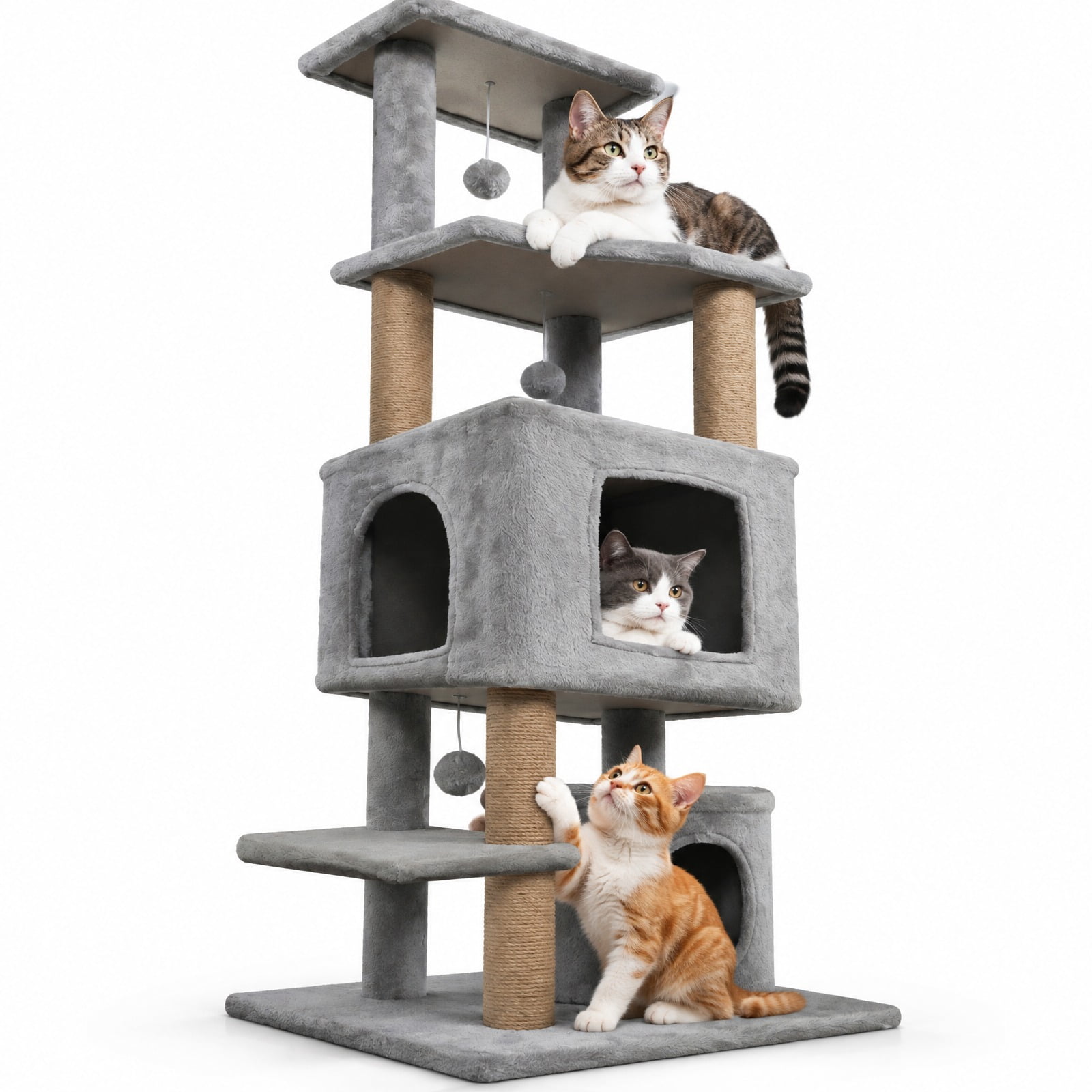 AIRFIND 64 Inch Tall Cat Tree Tower for Indoor Cats with 2 Large Cat ...