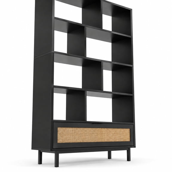 Airfind 64 inch 6-Tier Tall Wooden Bookcase with 8 Open Cubes, 33 lbs Capacity, Engineered Wood Metal Frame, 33" x 12" x 64" Footprint, Black