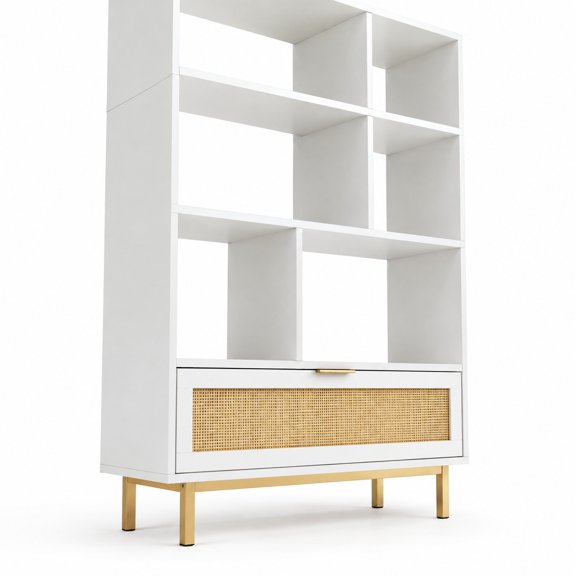 Airfind 64 inch 6-Tier Tall Wooden Bookcase with 8 Open Cubes, 33 lbs Capacity, Engineered Wood Metal Frame, 33" x 12" x 64" Footprint, White