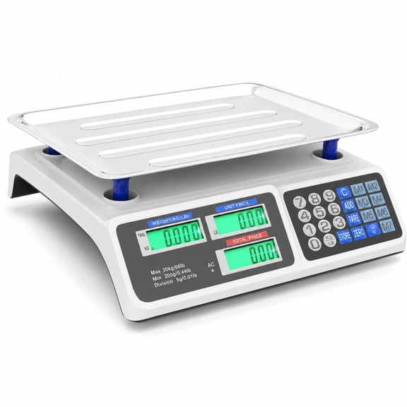 Airfind 66lb Price Computing Scale Commercial Food Scale with Dual LCD Displays, Stainless Steel ABS Frame, 13" x 13.5" x 5" Footprint, Silver