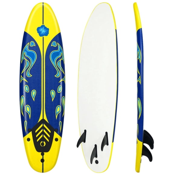 Airfind 6FT Foam Surfboard for Beginners, Adults & Kids — 3 Detachable Thruster Fins, EPS Core, HDPE Slick Bottom, Leash & Traction Pad Included (Yellow)