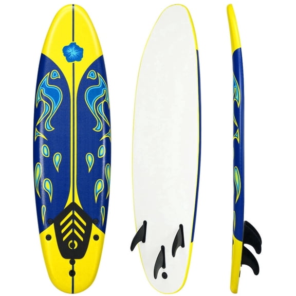 Airfind 6FT Yellow Foam Surfboard for beginners and adults and kids with 3 detachable thruster fins and EPS core plus HDPE slick bottom leash and pad
