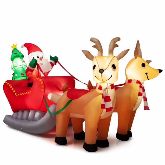 Airfind 7.2 Feet Long Christmas Inflatable Santa Rides Sled with LED Lights, 190T polyester Frame, 7.2 x 3.3 x 4.3 FT Footprint, Multicolor