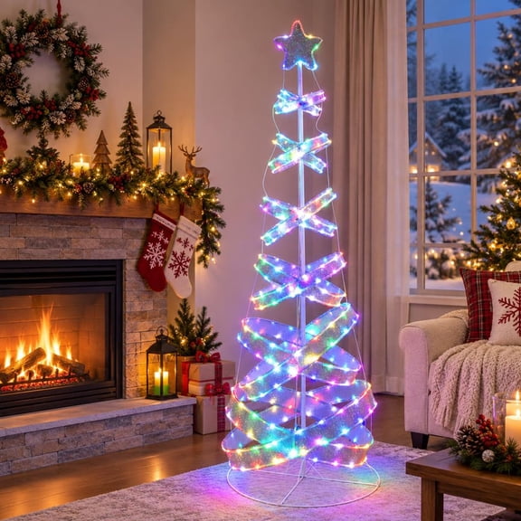Airfind 7 Feet Outdoor Spiral Christmas Tree for Party Xmas New Year Decoration, Metal Polyester Frame, 2.3 ft x 2.3 ft x 7 ft Footprint, White