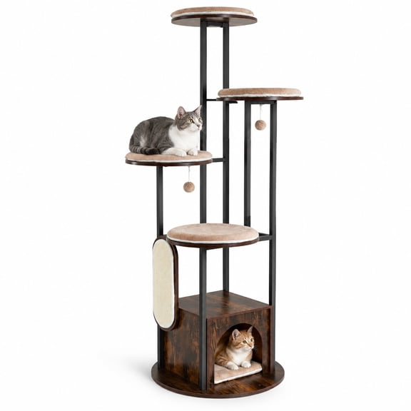Airfind 72-Inch Tall Multi-Level Cat Condo with Top Perch Platforms and Removable Washable Mats, 22 lbs Capacity, Brown