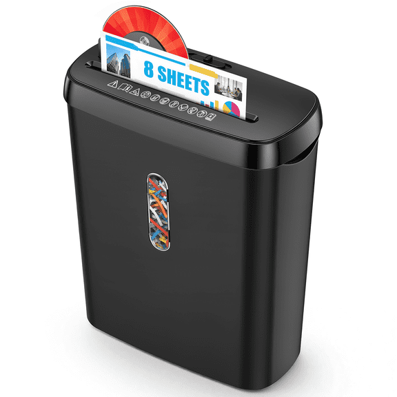 Airfind 8-Sheet Strip-Cut Personal Paper Shredder for Office Desks and Home Offices, Auto-Start with Dedicated CD & Credit Card Slot, 3.17-Gallon Lift-Off Basket with See-Through Window, Black