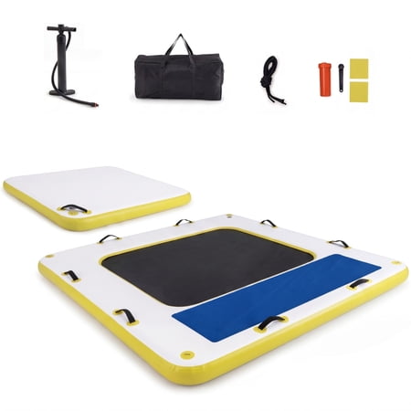 Airfind 8 by 8 FT Inflatable Floating Dock Platform with Mesh Swim Lounge and Carry Bag for Lake Pool and Boating, White