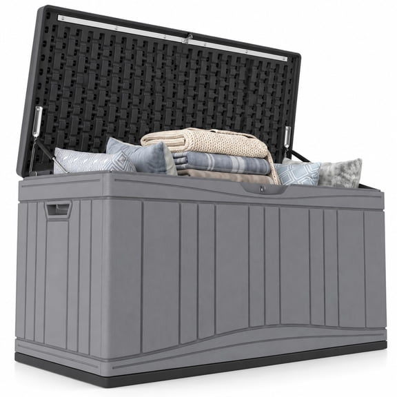 Airfind 80 Gallon Outdoor Deck Box with Lockable Lid for Garden Tools Cushions, 45" x 22" x 24"Inner Footprint, Gray