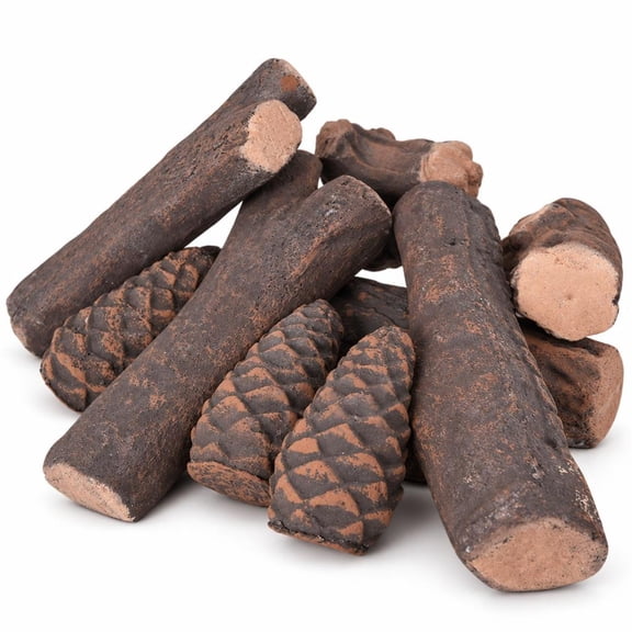 Airfind 9 PCS Ceramic Fireplace Logs Set Realistic Artificial Gas Fireplace Logs, Ceramic Frame, Original wood figure