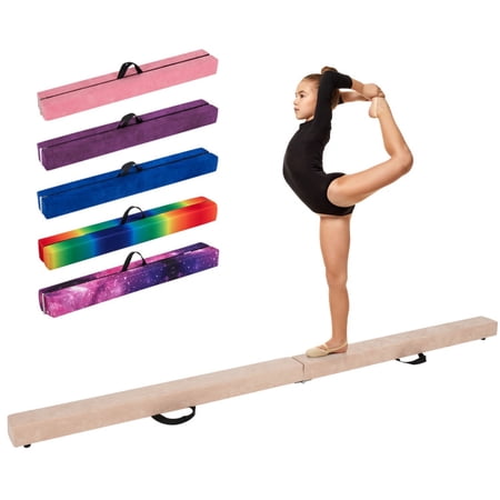 Airfind 9 ft Folding Gymnastics Balance Beam with Suede Cover and Pine Wood Core plus Non-Slip Mat for Kids, Brown