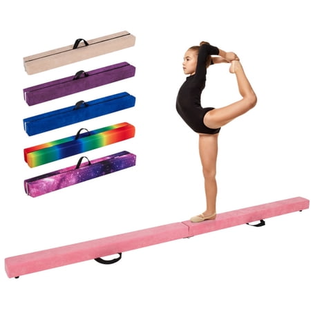 Airfind 9 ft Folding Gymnastics Balance Beam with Suede Cover and Pine Wood Core plus Non-Slip Mat for Kids, Pink