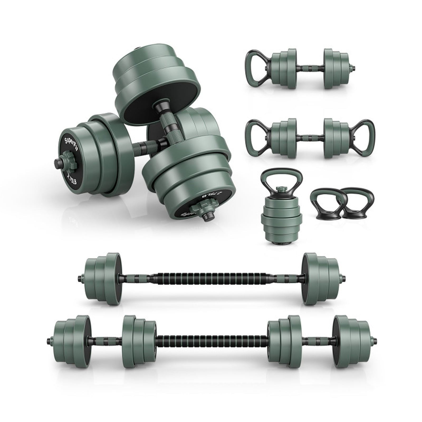 Airfind Adjustable Dumbbell Set with Connector Barbell and Kettlebell Conversion and Foam Grip Handles for Home Gym Full Body Workouts, Black