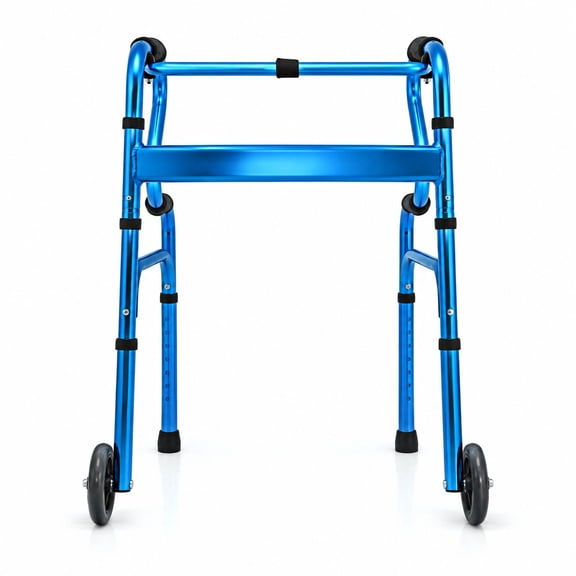 Airfind Aluminum Heavy-Duty Folding Wheeled Stand-Assist Walker, 440 lbs Suitable for human height: 4'7"-6'1" Capacity, Aluminum alloy Frame, Blue