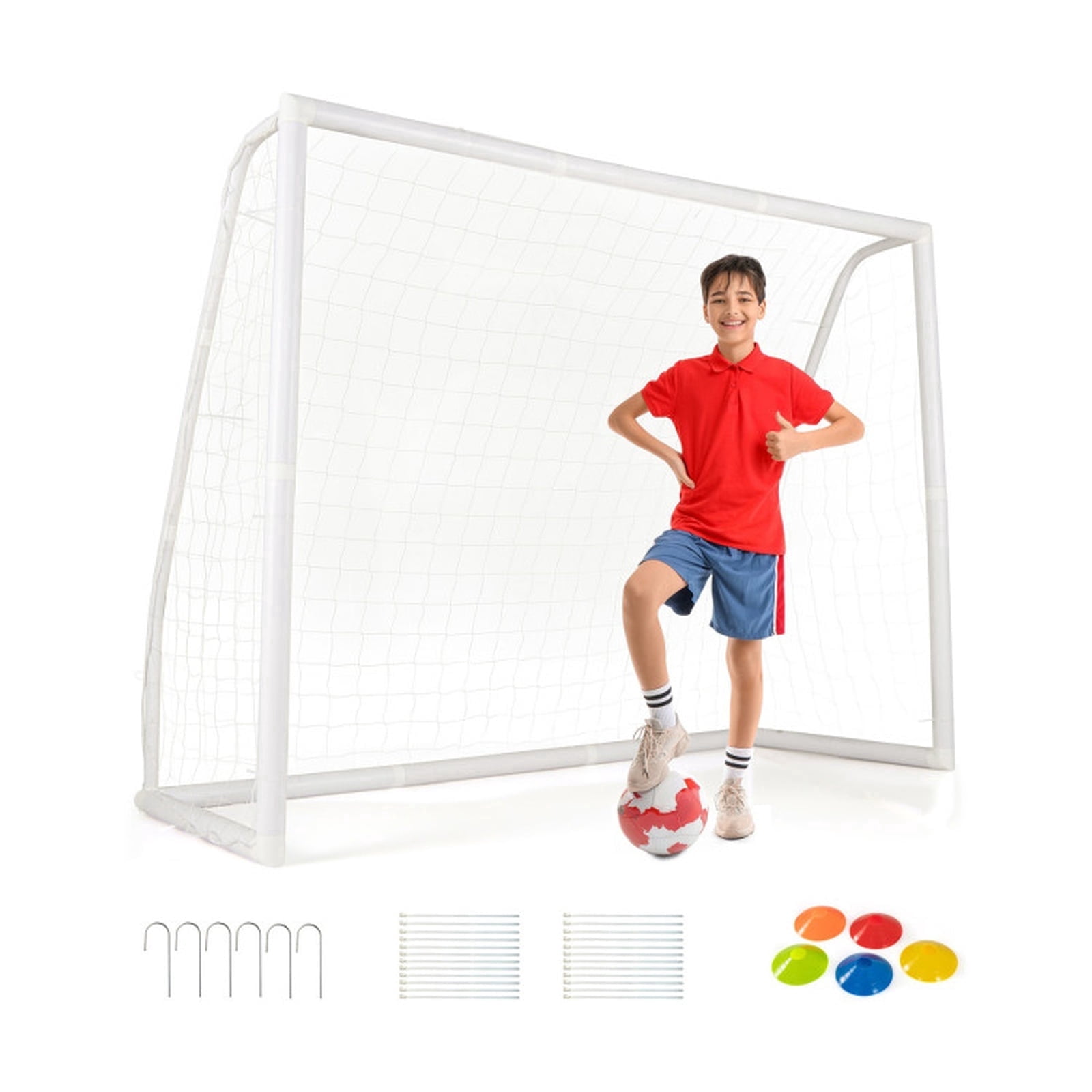 Airfind Backyard Soccer Goal with Ground Anchors and Practice Cones and Stable All-Weather Frame for Kids Youth Outdoor Training and Portable Soccer Practice, White