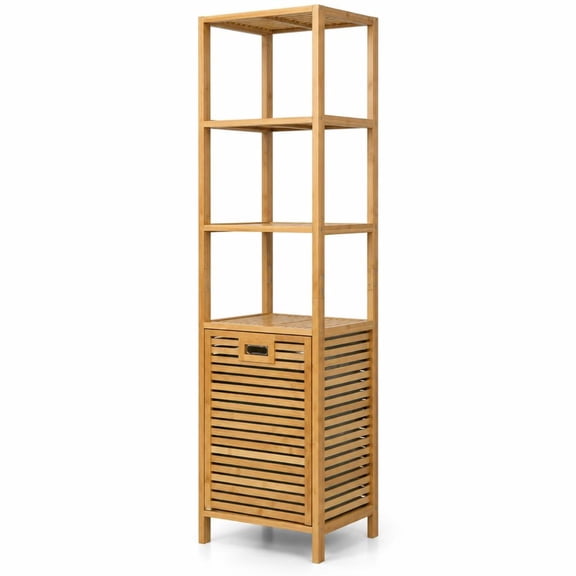 Airfind Bamboo Tower Hamper Organizer with 3-Tier Storage Shelves, 33 lbs Capacity, Bamboo Oxford Cloth Frame, Natural