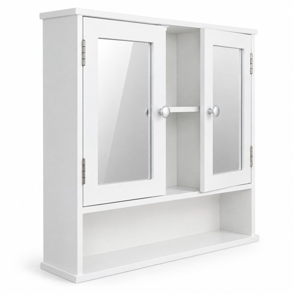 Airfind Bathroom Wall Mount Mirror Cabinet Organizer, 44 lbs Capacity, Engineered Wood Frame, 20" x 3.5" x 16" Footprint, White