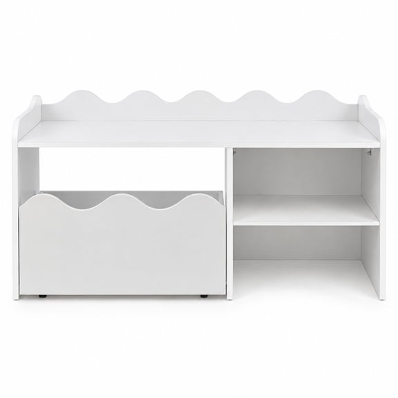 Airfind Bookshelf and Toy Storage Organizer with Open Shelf, Rolling Toy Box, Flip Top Lid and Scalloped Detail for Playroom, Grey
