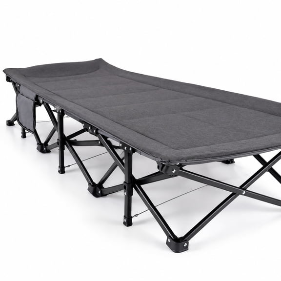 Airfind Folding Camping Cot with Padded Pillow, Side Storage Pouch and Carry Bag, 600 lb Capacity for Travel or Guest Use, Gray