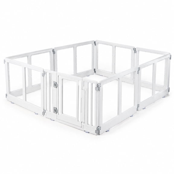 Airfind Clear Plastic Dog Playpen with Secure Locking Door-8 Panel, HDPE PET PP ABS Square Layout Frame, White
