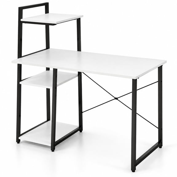 Airfind Compact Computer Desk Workstation with 4 Tier Shelves for Home and Office, Metal Engineered Wood Frame, 39.5 x 20 x 47.5 Footprint, White
