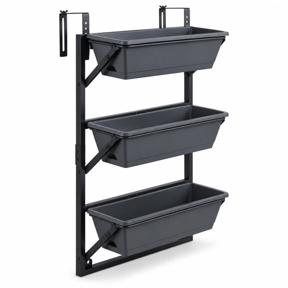Airfind Deck Railing Planter Boxes with Adjustable Brackets & 3-Tier Design for Porch Patio, Black, Side holes make it easy to add and drain water