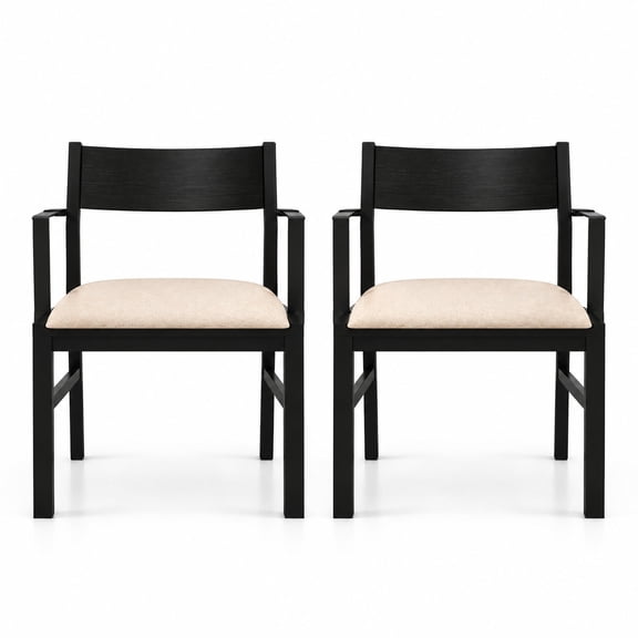 Airfind Dining Chair with Contoured Backrest and Padded Seat Set of 2, 400 lbs Capacity, Plywood Rubber Wood Metal Sponge Linen Frame, Beige