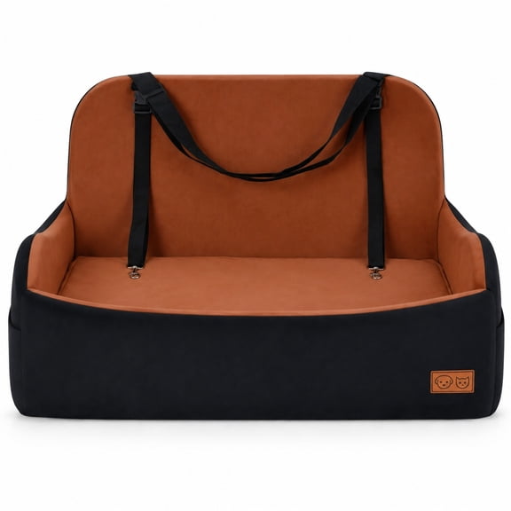 Airfind Dog Car Seat Foam Dog Booster Seat for Medium and Large Dogs, Polyester Webbing Sponge Ultra-soft Short Plush Frame, Brown + Black