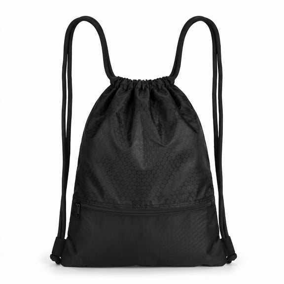Airfind Drawstring Backpack String Bag Foldable Sports Sack with Zipper Pocket, Polyester mesh Frame, 17" x 14" Footprint, Black