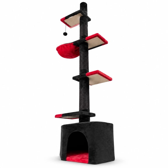Airfind Floor to Ceiling Gothic Cat Tree 97-118 Inches Adjustable 5-Tier with Condo, 22 lbs Capacity, Engineered Board Sisal Plush Fabric Frame