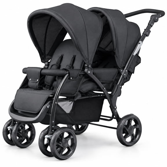 Airfind Foldable Lightweight Front Back Seats Double Baby Stroller, Steel 300d oxford fabric Frame, 48" x 22.5" x 43" Footprint, Black