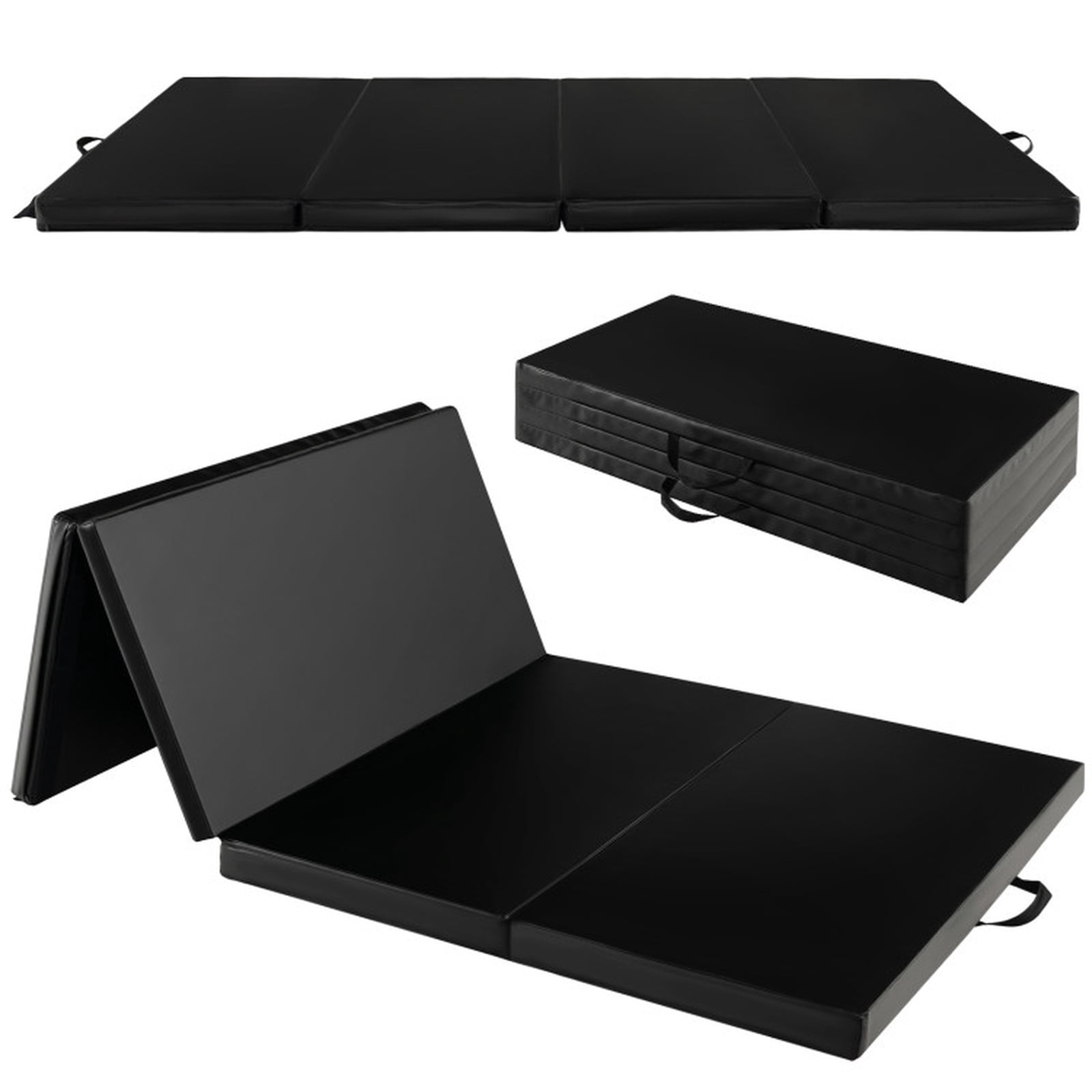 Airfind Folding Gymnastics Mat with Detachable Sweatproof PU Leather Cover and Carry Handles, Thick Foam Tumbling Exercise Mat, Black