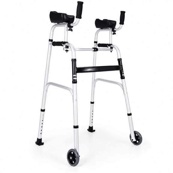 Airfind Folding Height Adjustable Walking Frame with Armrest Support, 440 lbs Capacity, Aluminum alloy PU sponge Frame, Silver