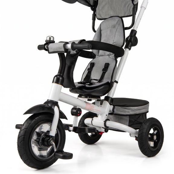 Airfind Folding Tricycle Baby Stroller with Reversible Seat and Adjustable Canopy, 55 lbs Capacity, Metal PP Linen Fabric Rubber Frame, Gray