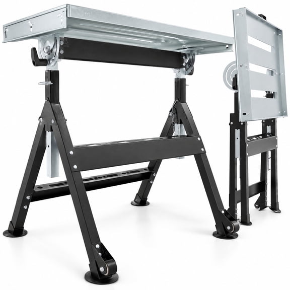 Airfind Folding Welding Table Welding Workbench with 2 Fixed Wheels 4-Level Height, Metal Frame, 31 x 22 x 31.5-37.5 Footprint, Black