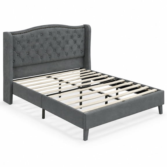 Airfind Full/Queen Size Upholstered Platform Bed Frame with Button Tufted Headboard, 1000 lbs Capacity, Gray