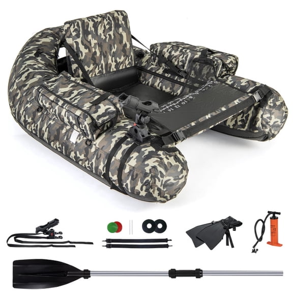 Airfind Giant Inflatable Swimming Pool Ring for Adults with Thick PVC Walls and Comfortable Backrest plus Safety Grab Handle and Repair Kit for Lake and Pool Lounging, Camouflage