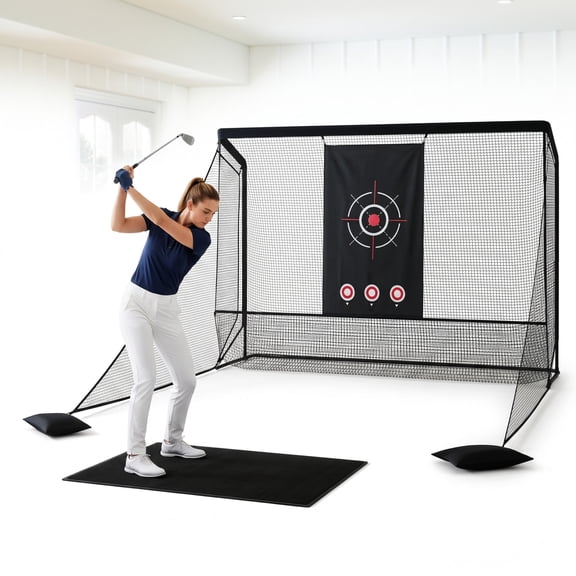 Airfind Golf Practice Hitting Net Cage with Dual Side Barriers Target Cloth and Metal Frame for Backyard Indoor Outdoor Driving Practice, Black