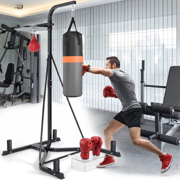 Airfind Heavy Duty Freestanding Boxing Punching Stand with Heavy Bag and Adjustable Speed Bag for Home Gym Strength Training, Grey