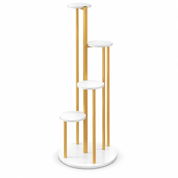 Airfind Indoor Metal Plant Stand Corner Plant Shelf for Potted Plant with Golden Metal Frame, Tier 11 lbs Capacity, MDF Metal Frame, White