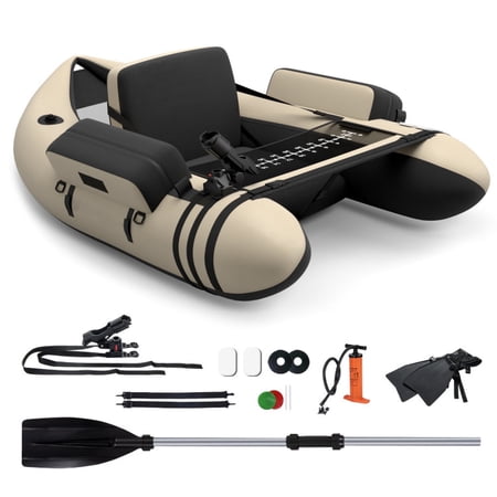 Airfind Inflatable Float Tube for Fly Fishing with Storage Pockets and Included Pump and Repair Kit for Lake and River Angling, Beige
