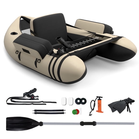 Airfind Inflatable Float Tube for Fly Fishing with Storage Pockets and Included Pump and Repair Kit for Lake and River Angling, Beige