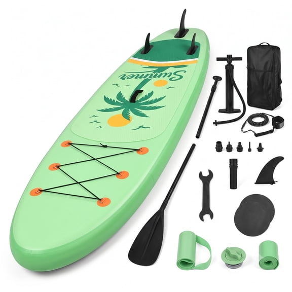 Airfind Inflatable Stand Up Paddle Board with 3 Fins and Telescoping Aluminum Paddle for Beginners and Seasoned Paddlers, Green and Yellow
