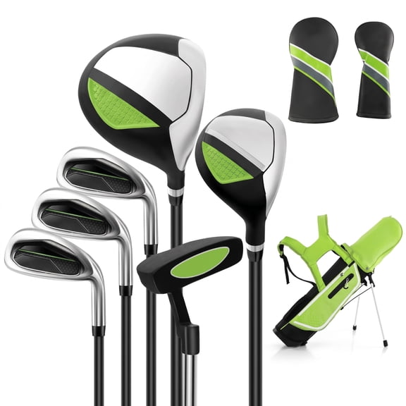 Airfind Junior Complete Golf Club Set with Stand Bag and Rain Hood and Padded Dual Shoulder Straps for Kids Ages 11 to 13, Green