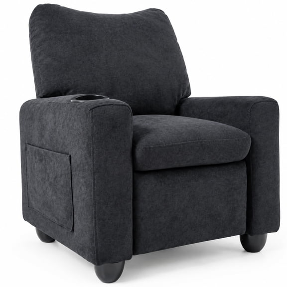 Airfind Kids Recliner Toddler Single Sofa with Adjustable Footrest and Cup Holder, 150 lbs Capacity, Wood Metal Sponge Chenille Fabric Frame, Black