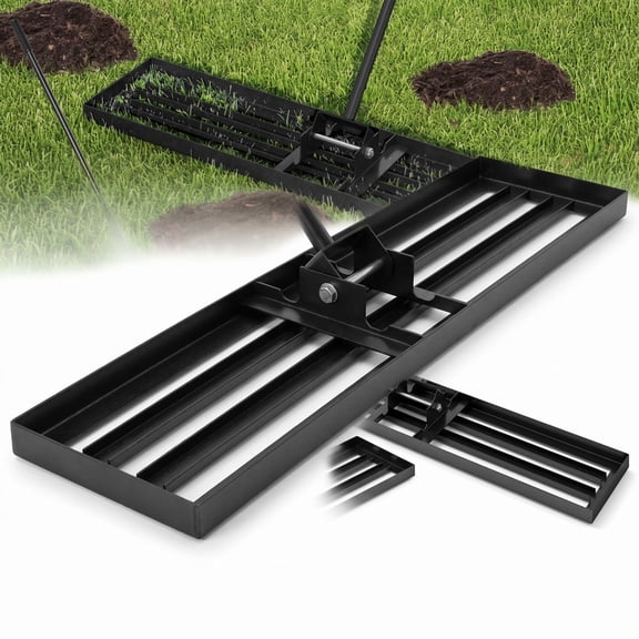 Airfind Lawn Leveling Rake 46 x 10 Inch Heavy Duty Lawn Level Tool for Soil, Metal PVC Plate Frame, 46" x 10" Handle Length 67" Footprint, Black