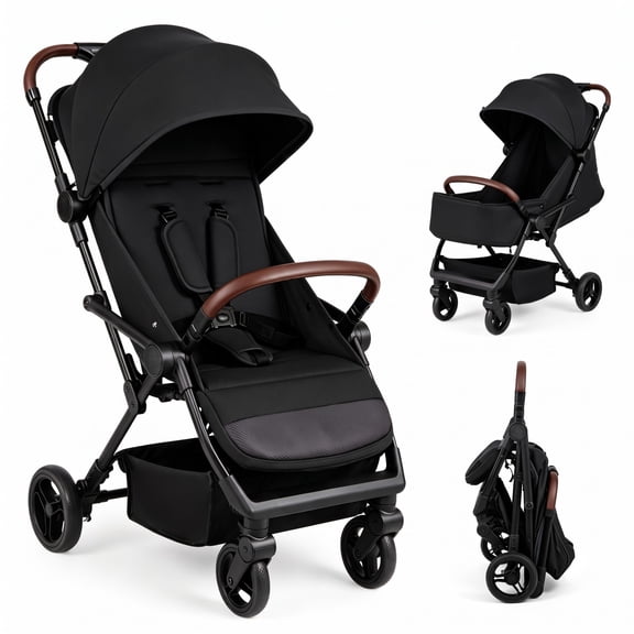 Airfind Lightweight Baby Stroller with One-Hand Folding and Adjustable Canopy for Toddlers, 50 lbs Capacity, Metal Aluminum Fabric Frame, Black