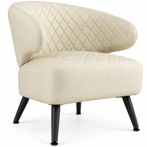 Airfind Mid Century Modern Accent Chair Comfy PU Leather Upholstered Armchair, 330 lbs Capacity, 25" x 25.5" x 30" Footprint, Cream