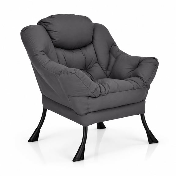 Airfind Modern Polyester Fabric Lazy Chair with Steel Frame and Side Pocket, Steel polyester fabric PP cotton Frame, Gray
