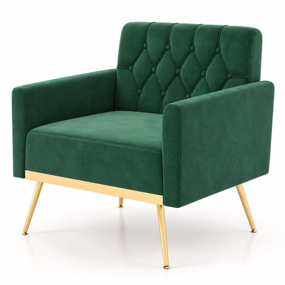 Airfind Modern Velvet Accent Chair with Button Tufted Back Golden Metal Legs and Adjustable Foot Pads, 350 lbs Capacity, Velvet Sponge Metal Frame