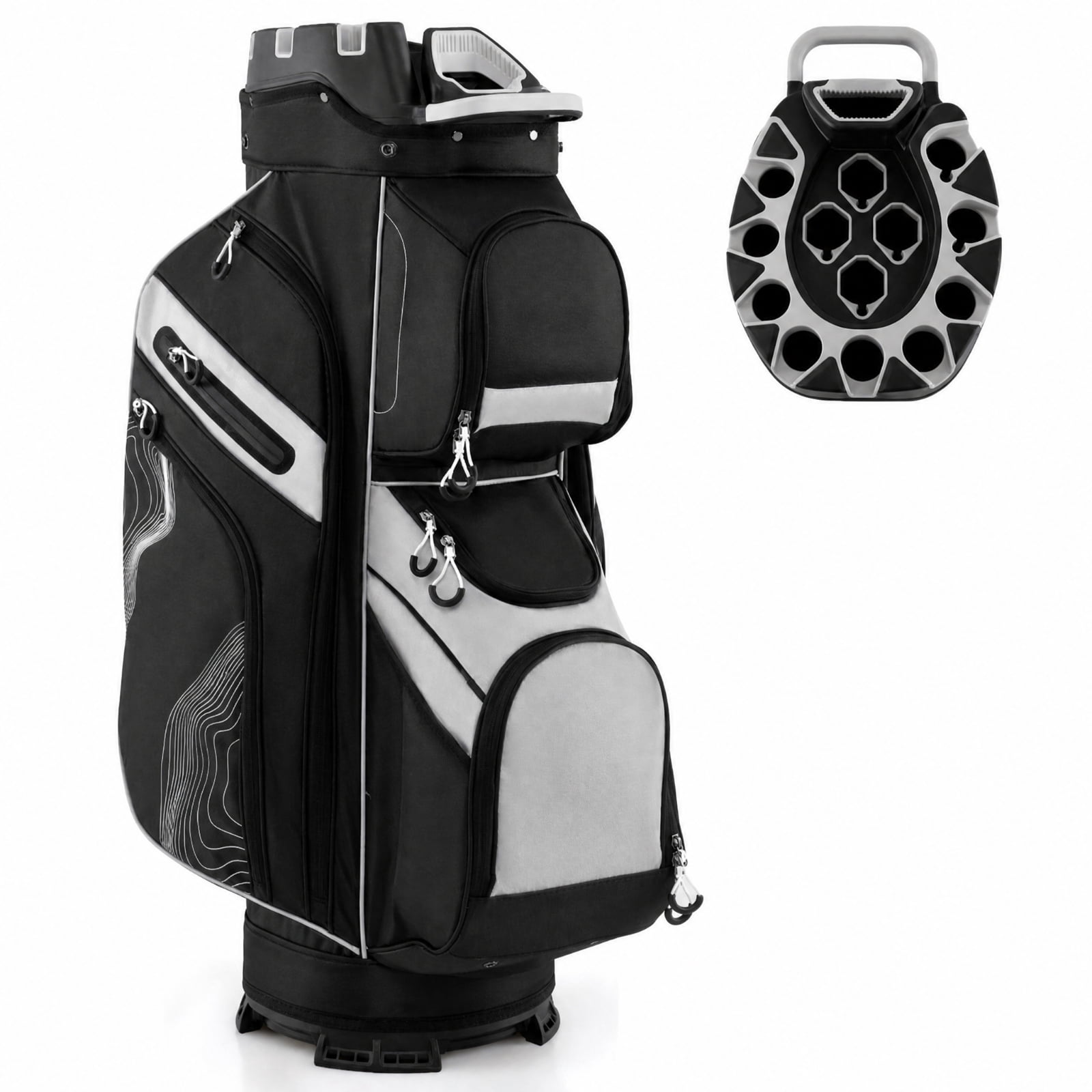 Airfind Molded Lock Top Golf Cart Bag with 14 Way Full Length Dividers and 11 Pockets, Gray Golf Club Bag with Dividers